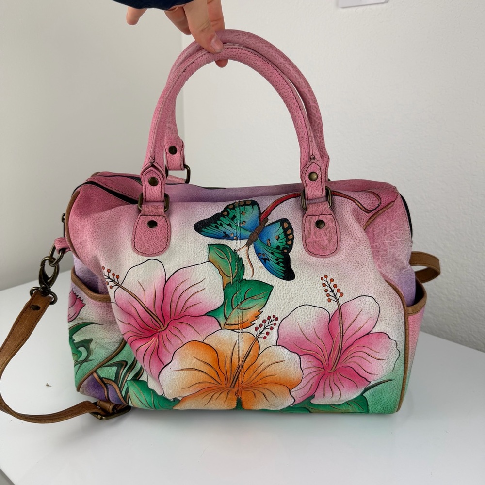 Anna Anuschka Leather Hand Painted Purse Whimsical Y2K Feminine